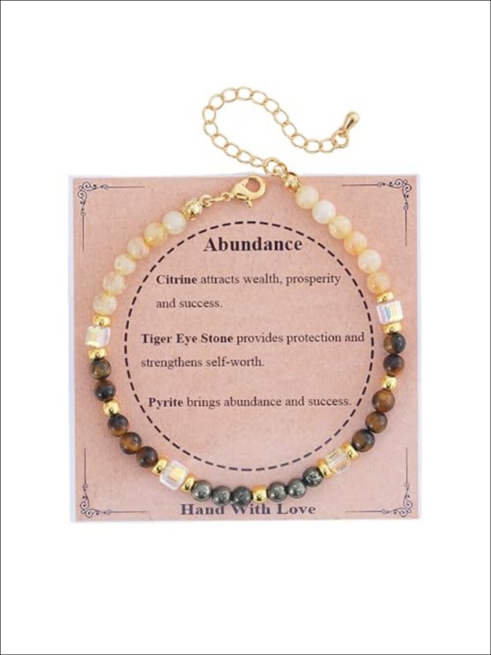 Natural Stone Healing Crystal Link Bracelet Gold Plated Adjustable 6.5 in